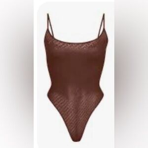 NWT SKIMS Logo Mesh Foil Cami Bodysuit Color COFFEE  Size 4X